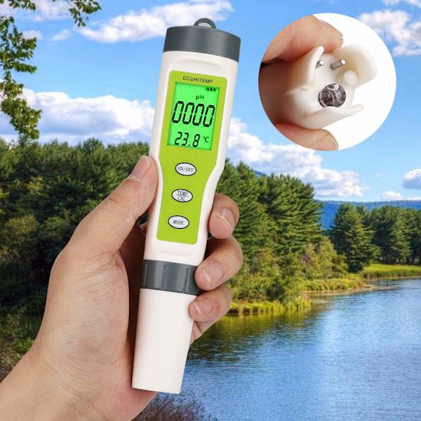 Digital TDS-vanntester - PH, EC og termometer 3 i 1, 0-9999 ppm nøyaktighet, PPM-måler for testing av drikkevann, kafeer, svømmebassenger, A