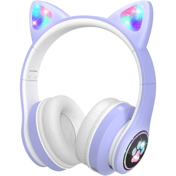 Bluetooth-hodetelefoner for barn med HD-mikrofon/LED-lys (lilla),