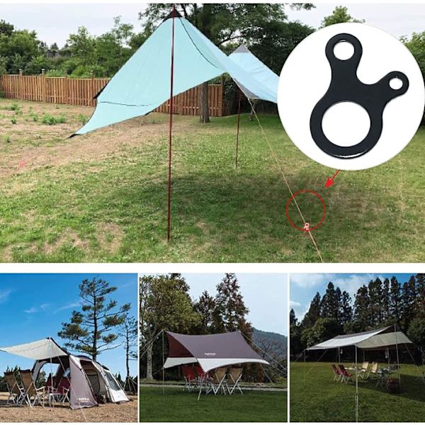 16 stk aluminiumslegering tau-strammer, trehulls tau-strammer, teltstangsjusterer, lett, egnet for teltduker, fotturer, camping