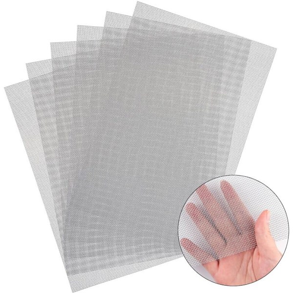 Sett med 6 metalliske nett på 30,5 x 21 cm, 20 rustfrie stålmasker, Robust anti-rust metallnett for bur, ventilasjon, hage, myggnett, filter