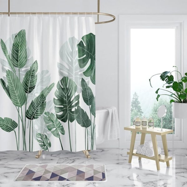 Duschdraperi mögelresistent 180 x 180 cm gröna blad duschdraperi i tvättbara och vattentäta sköldpaddsblad