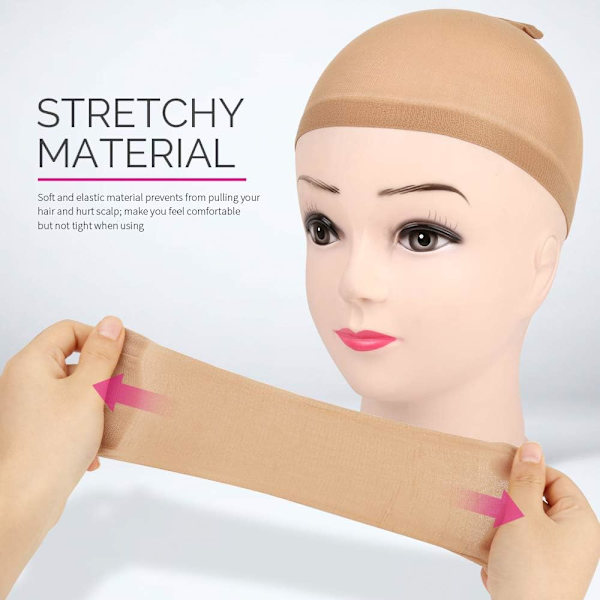 6 hudfarge elastiske nylon parykkhetter - Elastiske nylon strømpe parykkhetter, brune unisex parykk strømpehetter hårhetter for kvinners sminke