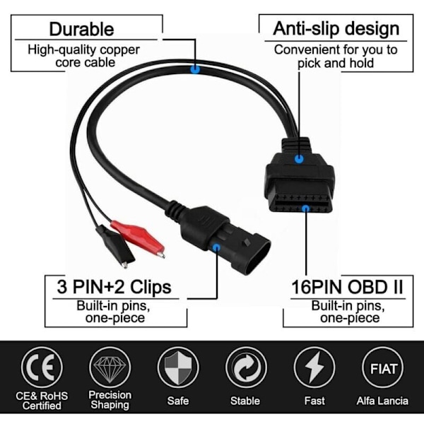 Diagnostikkabel, 3-pin till 16-pin OBD2 Adapterkontakt Diagnostikkabel, Inbyggd Diagnostikkontakt, OBD2 Adapter Förlängningskabel, för Scanner Ca