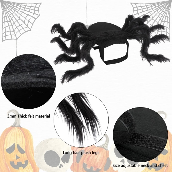 L Pet Spider Costume - Halloween Spider Costume til katte og små til mellemstore hunde Halloween Party Dress Up Festival Dekoration Cosplay Pet Costume(L)