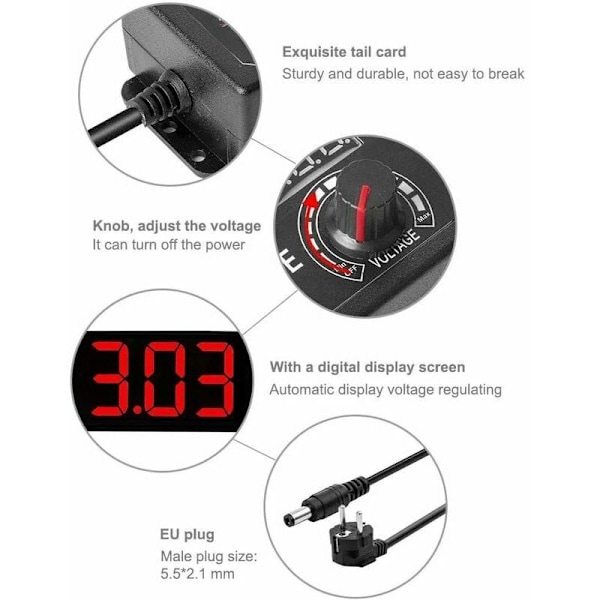 DC3-24V 3A 15W-72W justerbar belysningstransformer med justerbar switching switching adapter med 3A skærm til AC100V-240V LED bånd input,