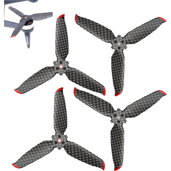 2 paria hiilikuitu potkurin lapaa DJI FPV -lennokkia varten - Nopeasti irrotettavat potkurit - Hiljaiset potkurit - 4-lapainen potkuri - Lennokin potkuri