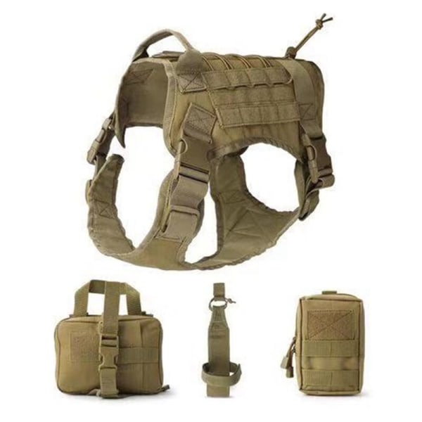 Tactical Dog Vest, Tactical Service Dog Vest, Comfortable Waterproof Military Patrol with Kettle Set Backpacks and Commuter Bag Size XL (Brown)