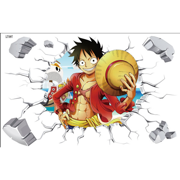 Sarjakuvahahmo seinätarra Lastenhuoneen sisustus One Piece 3D-näkymäseinämaalaus Lasten seinätarra Anime-juliste 60*90cm