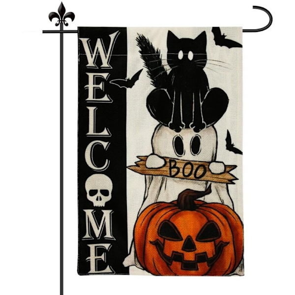 Halloween banner, dobbeltsidig hageflagg 30x45cm skummelt kattegresskarflagg for Halloween Hageflagg Utendørs Halloween-dekorasjon