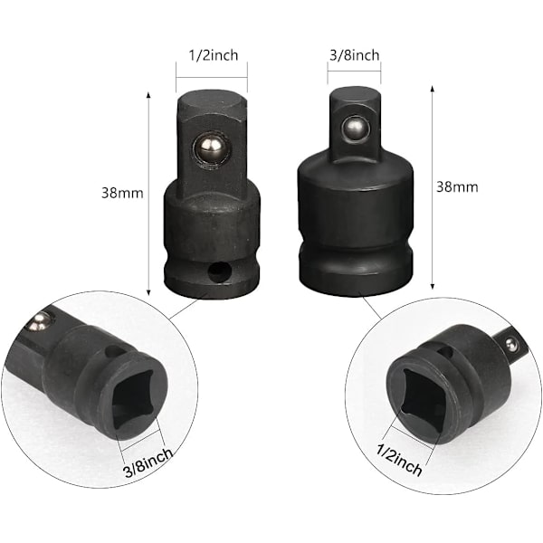 Impact Socket Adapter Kit, Socket Wrench Adapter, 6-delt Reduserende Adaptersett for Konverter Socket Kit 1/4\" 3/8\" 1/2\" 3/4\"