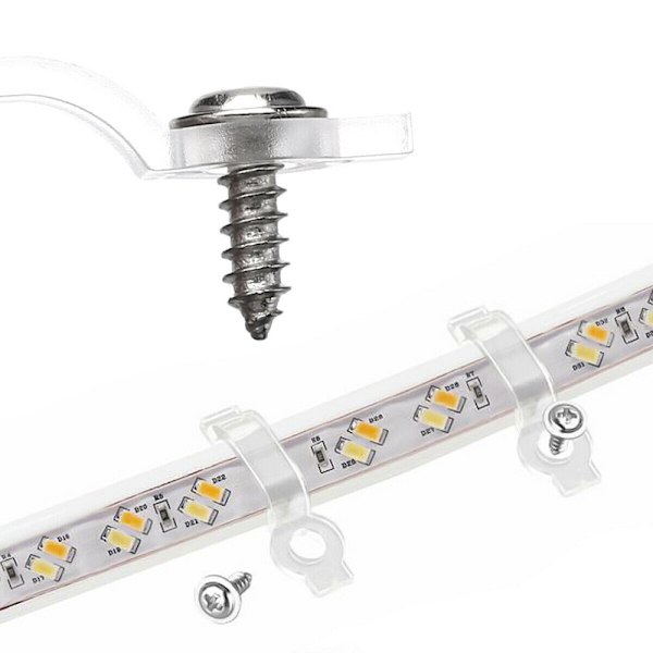 100 st LED-remsmonteringsklämmor, inklusive LED-remsmonteringsfäste, transparenta LED-remsljusmonteringsklämmor, med skruvar