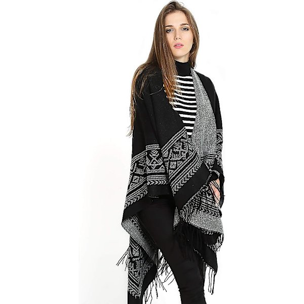 Poncho Sjal Elegant Varmt Åbent Til Kvadrat Efterår Vinter Kvinde