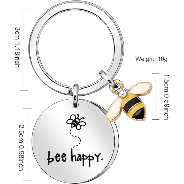 Dame Nøglering \"Bee Happy\" Nøglering Nøglekæde (Sølv), Gave til Mor, Tante, Datter, Niece, Venner