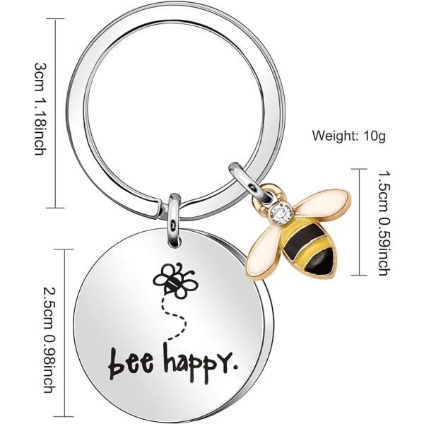 Women's Key Ring "Bee Happy" Key Ring Keychain (Silver), Gift for Mom, Aunt, Daughter, Niece, Friends