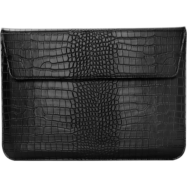 Laptop-sleeve for 14-tommers datamaskin, krokodillemønstret PU-skinn flip-deksel, svart
