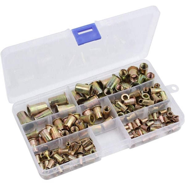 150 kpl niittimuttereita M3 M4 M5 M6 M8 M10 valikoima, sinkittyä hiiliterästä, 150x Clevage-niittiä litteällä kannalla 9mm