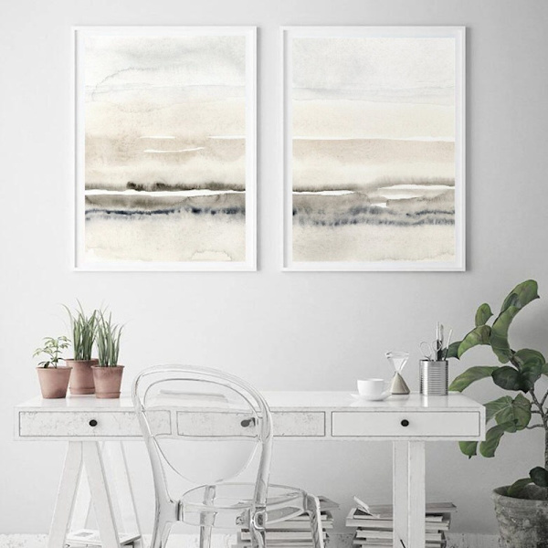 2 st abstrakt modern soffa bakgrund väggdekoration målning vardagsrum sovrum matsal ramfri målning