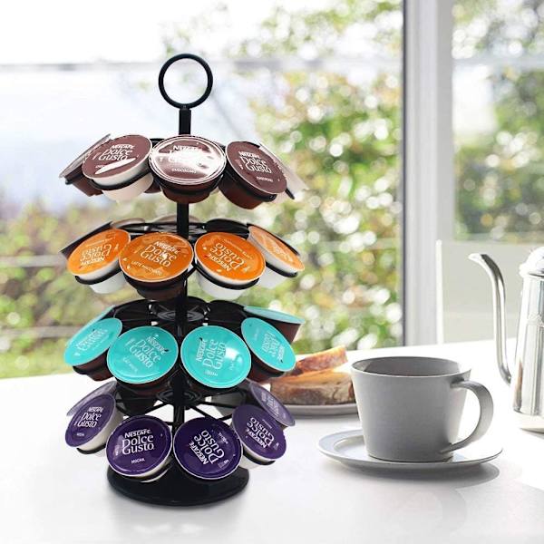 Kaffe Kapselhållare Kapsel Dispenser Roterande Display Stativ för 36 Kapslar, Podhållare Förvaring Hyllor, 360 Grader Roterbar