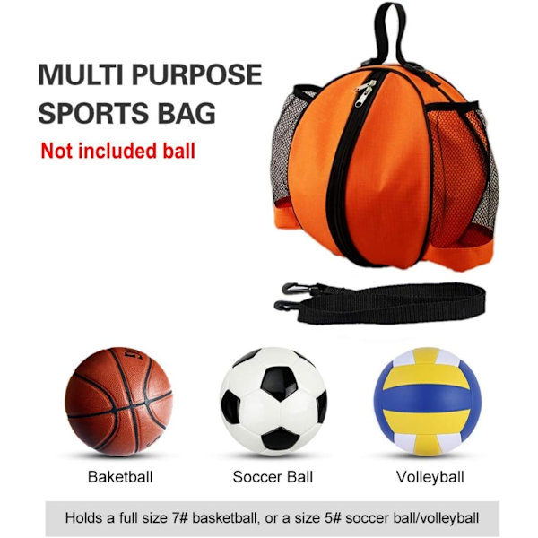 Orange Basketboll Nätväska för Basketboll Fotboll Volleyboll, Fotboll Bärväska med Sido Mesh Vattenflaska Fickor, Basketboll Handväska