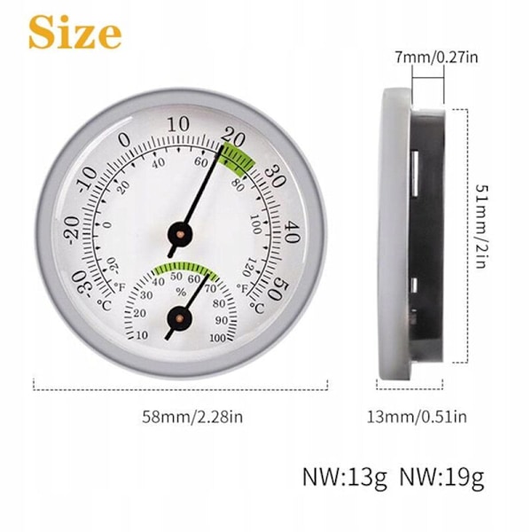 Hygrometer Termometer, Inomhus- och Utomhustermometer, Fuktighetssensor, Inomhustermometer och Inomhus-Hygrometer, Mäter Temperatur och Luftfuktighet f