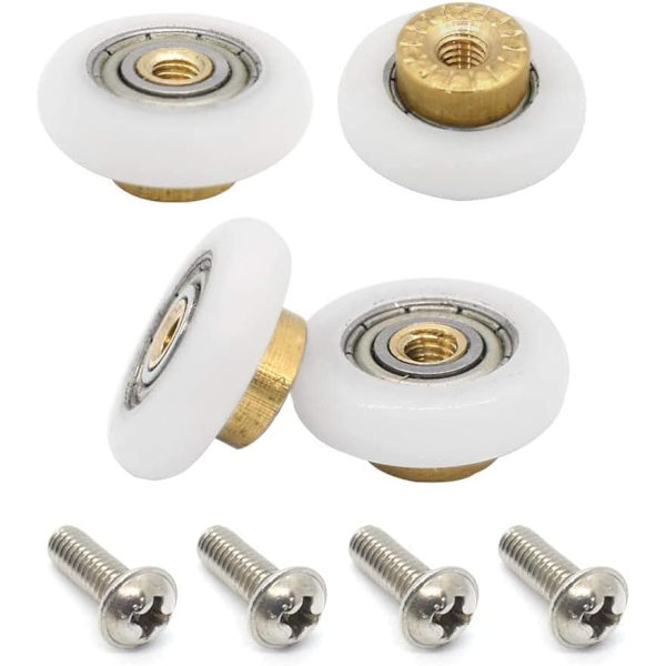 Set med 4 erstatningsruller for dusjdører, 19 mm diameter