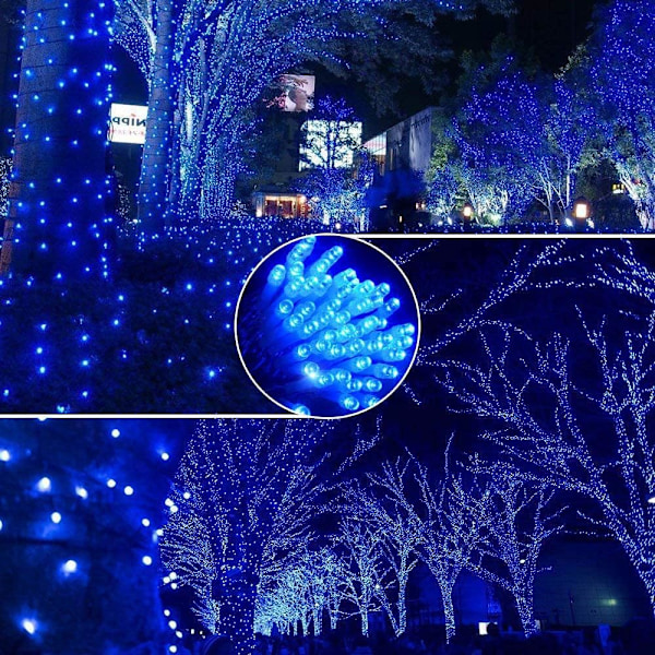 Ljusslinga - Blå, 200 LED 23 meter Julbelysning Dekoration Utomhus Inomhus IP44 Vattentät med Strömadapter, Slingor för Träd, Fest,