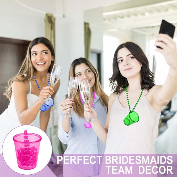 Brudskottglas, (6 färger) 18 st Brudskottglas för Team Bride/Groom/Groom to Be, Plastskottglas med pärlhalsband och brudperlplast