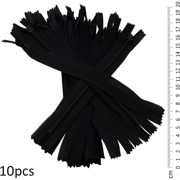 10 pakkaus 25 cm Irrotettavat näkymätön vetoketjut Teline Vetoketjut Musta