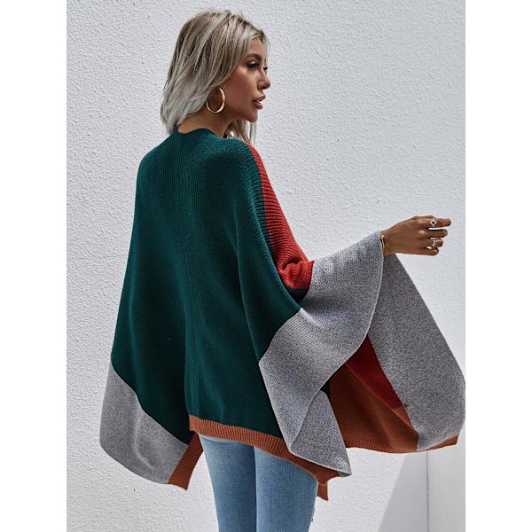 Kvinners Bohemian Buffalo Plaid Cape Cashmere Sjal Genser Cardigan Vinter Teppe Frakk, Mørkegrønn