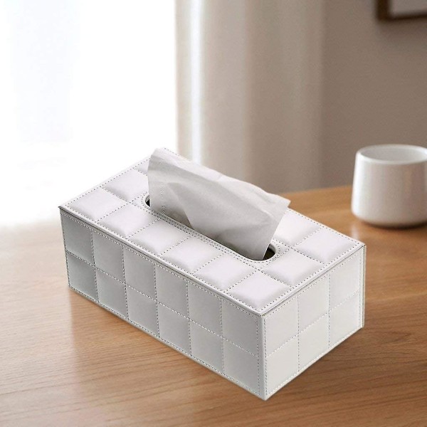 Rektangulär läder servettbox (vit)