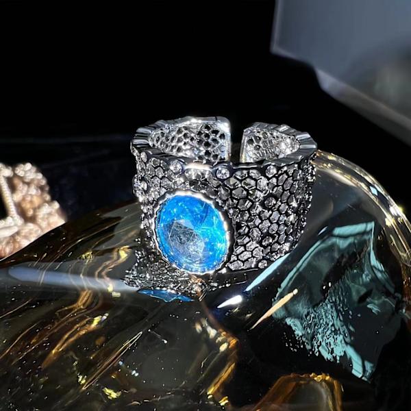 Fuld af diamanter og stjerner, hul ring, retro brilliant safir ring, belagt med 18K guld, justerbar åbning