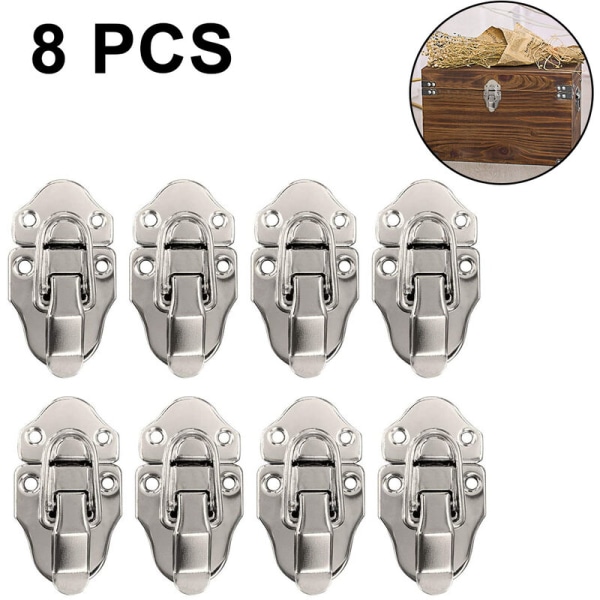 8-pack retro stil låda vippspärr antik metall anknäbbslås med hänglåshål för smyckeskrin skåp, silver