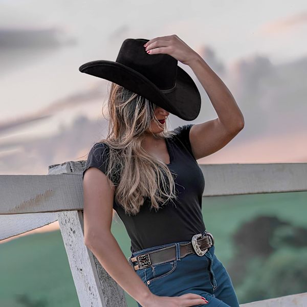 Fluffy følelse. Cowboyhatte til mænd og kvinder, formbar bred skygge - Filt Denim Western Cowboyhat