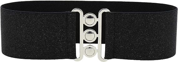 Elastisk damebælte, bredt bælte med 3 knapper spænde, vintage stil,