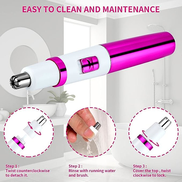 Dame øre- og næsehårstrimmer (pink), næsehårstrimmer professionel smertefri næsetrimmer, dame øjenbryn og ansigtshårstrimmer batteridrevet