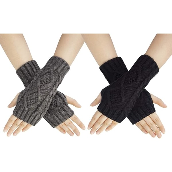 Moderigtige kvinders fingerløse handsker, vintervarme armhandsker håndledsbeskyttere varme strikkede handsker halvfingerhandsker til kvinder piger