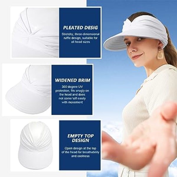 Vit Solkeps för Kvinnor, Solhatt med Bred Brätte för Utomhus, Vikbar och Snabbtorkande UPF50+ Solskydd Strandhatt, Kan Användas för Strand, Golf, Löpning