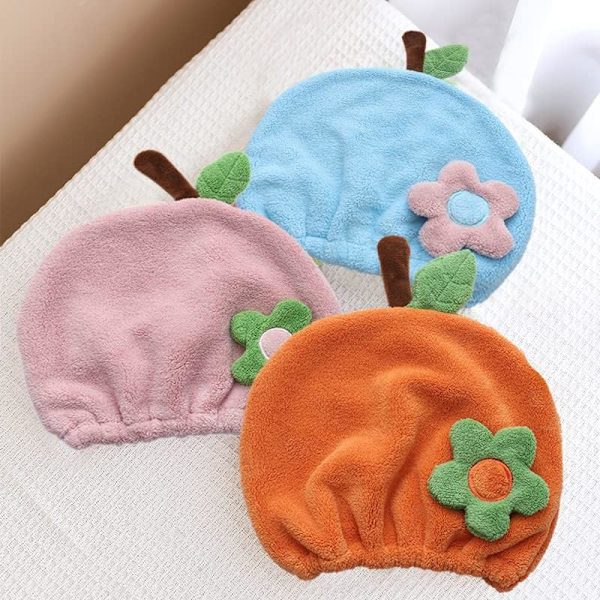 Hårhandduk för barn och flickor, söt blomma absorberande snabbtorkande badhandduksset, lämplig för bad, spa, simbassäng 20*24CM
