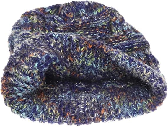 Messy Bun Ponytail Beanie Hat Farvet Kabelstrik Hue til Kvinder Piger Vinter