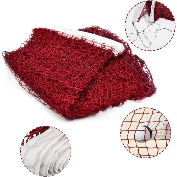 Hopfällbart badmintonnät (rött), bärbart badmintonnät, 610 x 76 cm volleybollnät, hopfällbart och hållbart badmintonnät för inomhus- eller utomhussporter.