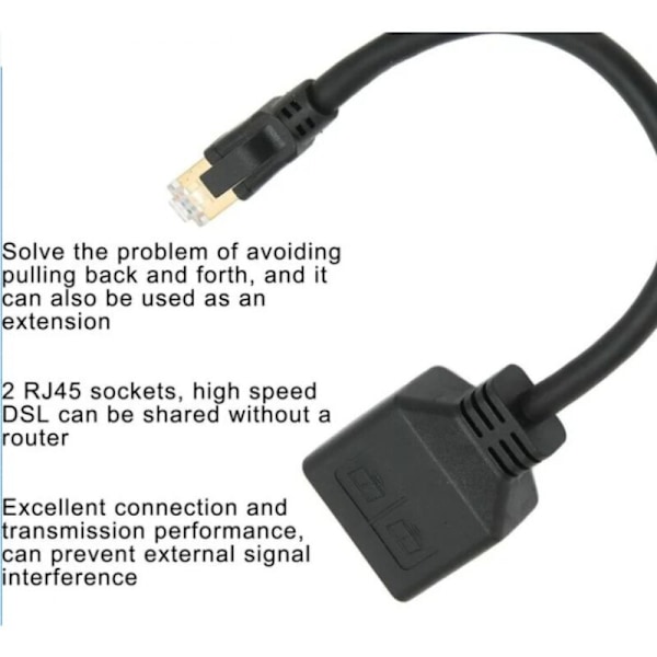 RJ45 Distributor adapter, Ethernet 1 til 2 RJ45 Nettverk STRP distributor, CAT8 nettverkskabel distributor for hjemme desktop