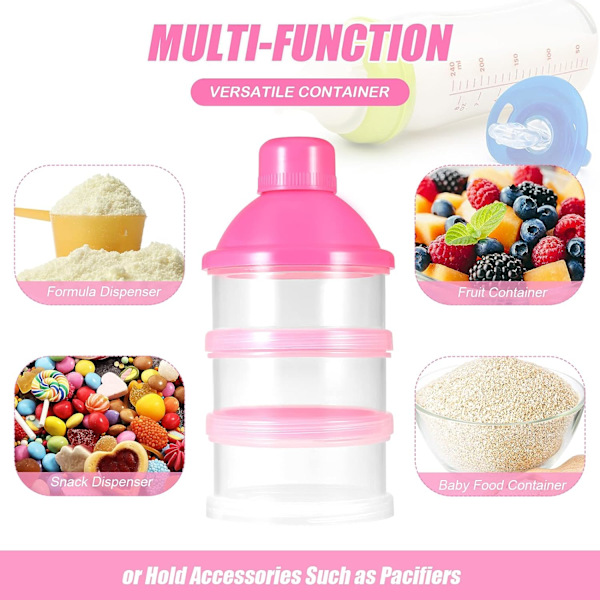 3-lags bærbar formel dispenser (rosa), formel dispenser snackboks baby slik opbevaringsboks