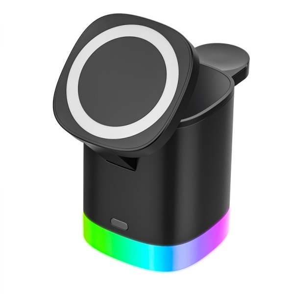 Foldbar Super Rask Magnetisk Dobbelthodet 3 i 1 Trådløs Telefonlader med Rgb Stemningslys