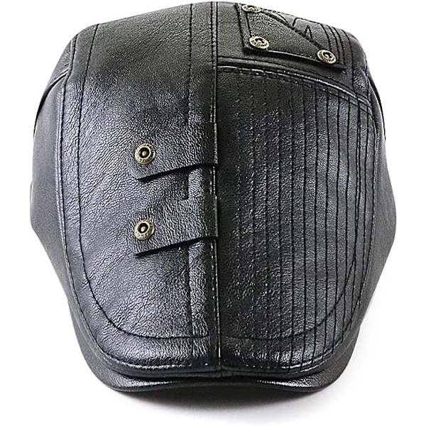 Herrkeps Flat Cap Hat Justerbar Flat Beret PU Läder 56-60cm