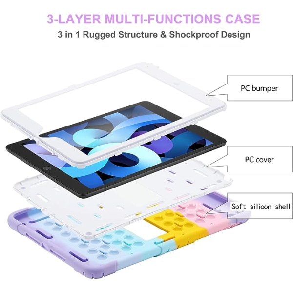 Etui til iPad 10.2 med beskyttende holder, lilla kant (2021/2020/2019 iPad 10.2 beskyttende etui), silikonbånd pennestropp