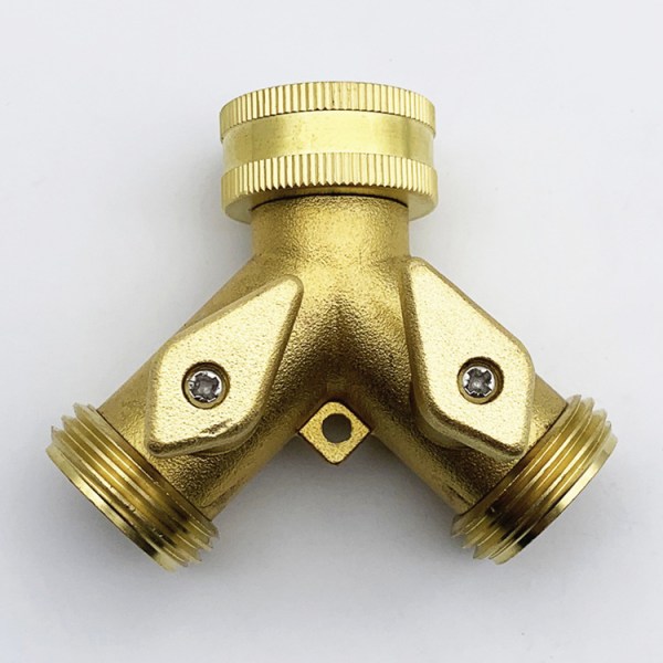 Havevandsslangefordeler 2-vejs - Heavy Duty Solid Messing Slange Y-fordeler, Slangehanefordeler, 3/4 Tommer Messing Slange Adapter Konnektor Afspærringsventil