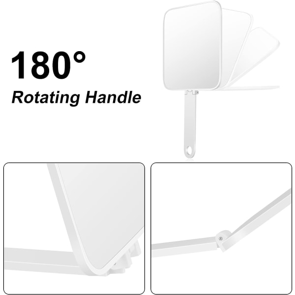 Håndspeil, håndholdt frisørspeil, sminkebordsspeil med sammenleggbart håndtak og hengestativ, allsidig speil for reise, bad, kontor, sminke, skjønnhet