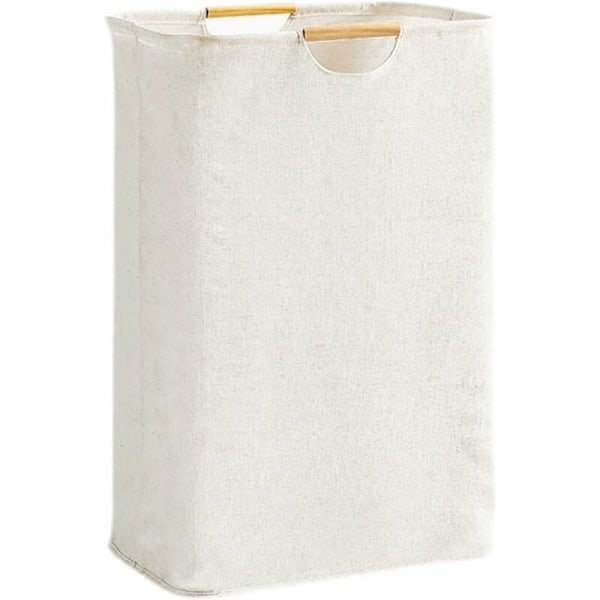 Beige linnekorg 39 × 53 × 27 cm, Stor korg Stor hopfällbar Oxford-tygkapacitet med trähandtag, Linnekorg för sovrum barnrum