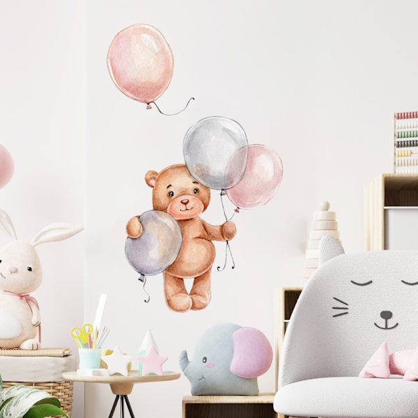Dekorative plakater for barnerom (jenter) - Jungeldyrdesign + oppblåsbar ball - Grå/Rosa