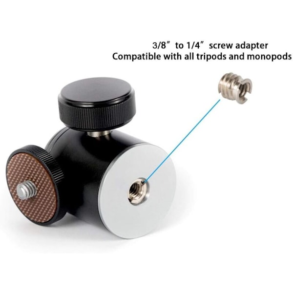 Minihuvud 360-graders metallstativ med 3/8 \"1/4\" skruvadapter för digital mobiltelefon mobiltelefon monopod